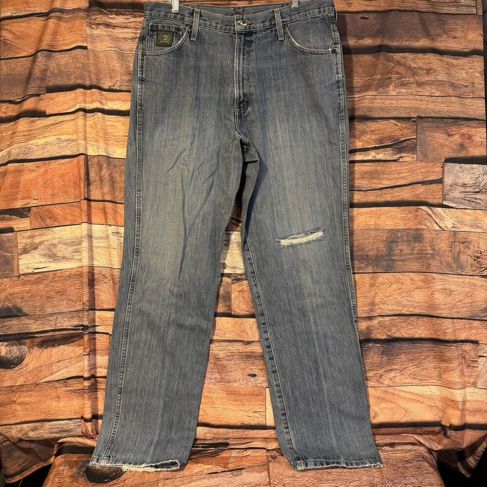 Cinch Jeans Mens 36x34 Distressed Blue Denim Carpenter Work Pants Actual 35x31.5